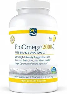 Pro O-mega 2000 D, High-Potency 𝑭𝒊𝒔𝒉 𝑶𝒊𝒍, 1125 𝑬𝑷𝑨/875 𝑫𝑯𝑨 & 𝟏𝟎𝟎𝟎 𝑰𝑼 𝑫𝟑, Supports Heart & Brain Health, Lemon Flavor, Non-GMO, 1 Pack-120 Count(Packaging May Vary, 60 Servings)